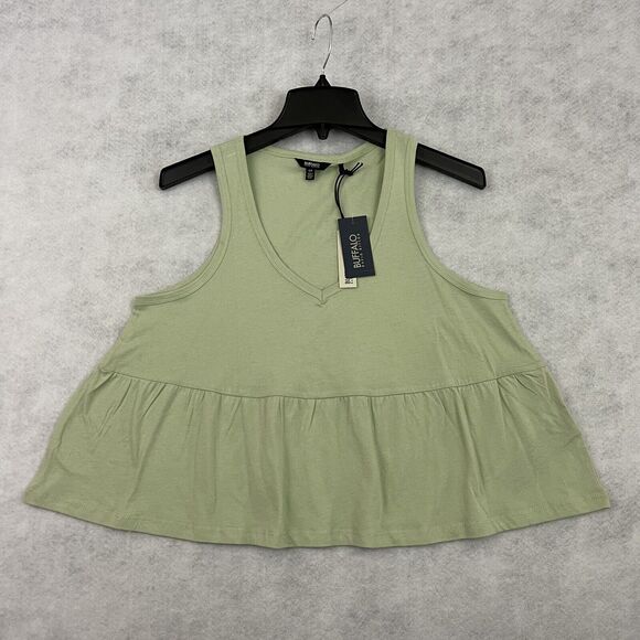 Buffalo David Bitton Babydoll Top Womens Small Green Peplum Tank MSRP $39 - Picture 7 of 13
